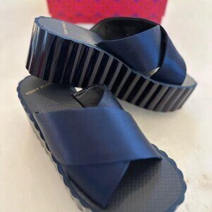 Tory Burch Navy Blue Wedges 7 NWB